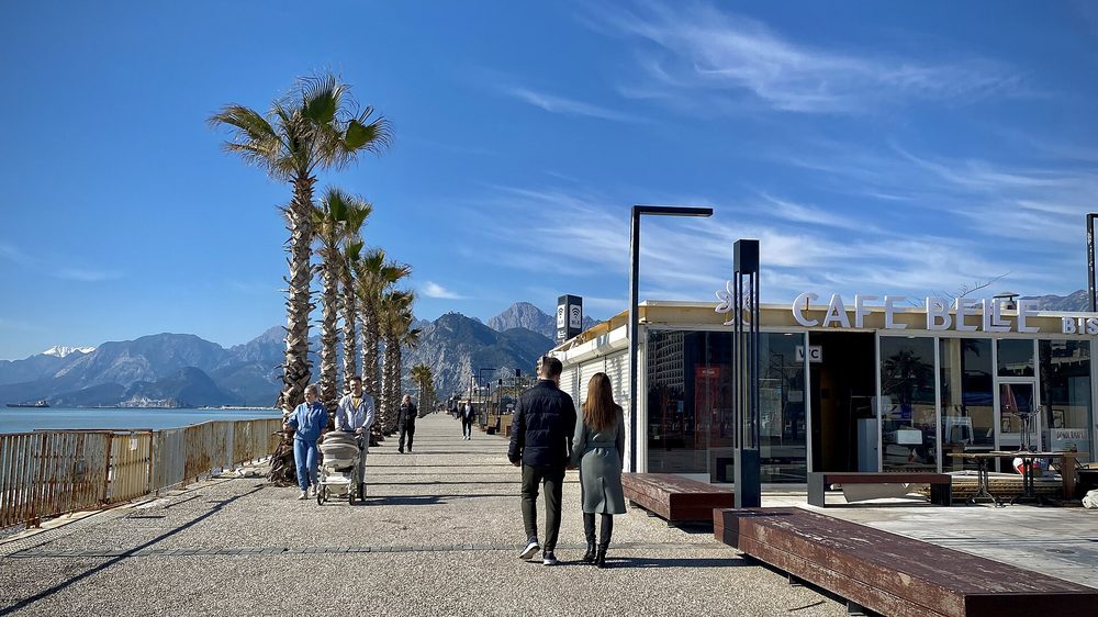 Konyaaltı beach in Antalya fills up during the summer swimming season