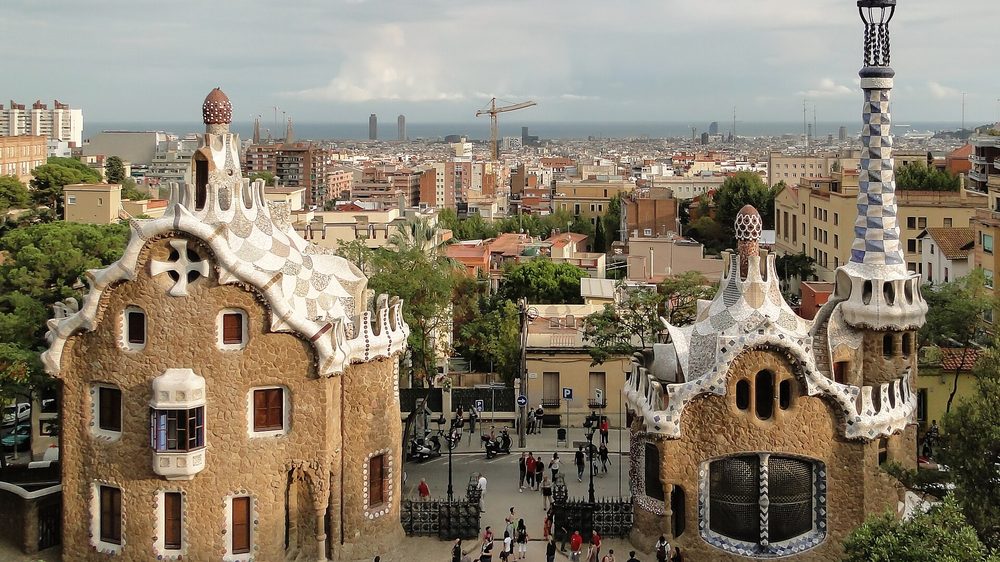Spring light makes Park Guell glow in Barcelona