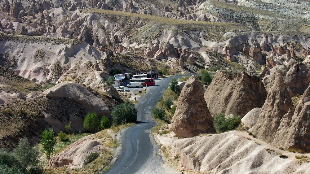 A scenic road winding through Cappadocia.