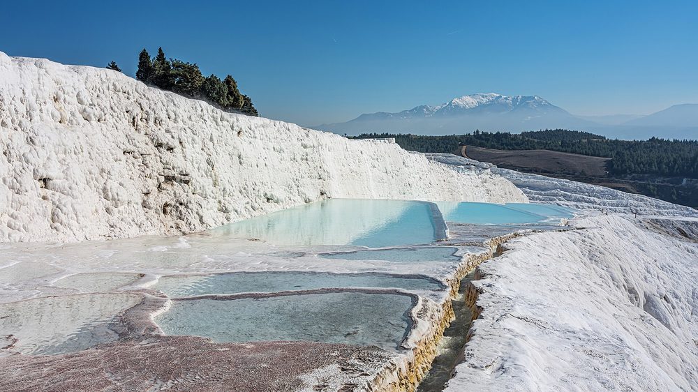 The white travertine terraces of Pamukkale.