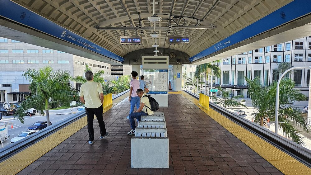 Boarding the Miami Metrorail toward Downtown
